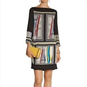 Diane von Furstenberg Jocelyn Silk Shift Dress - Black Multicolor - Size 4